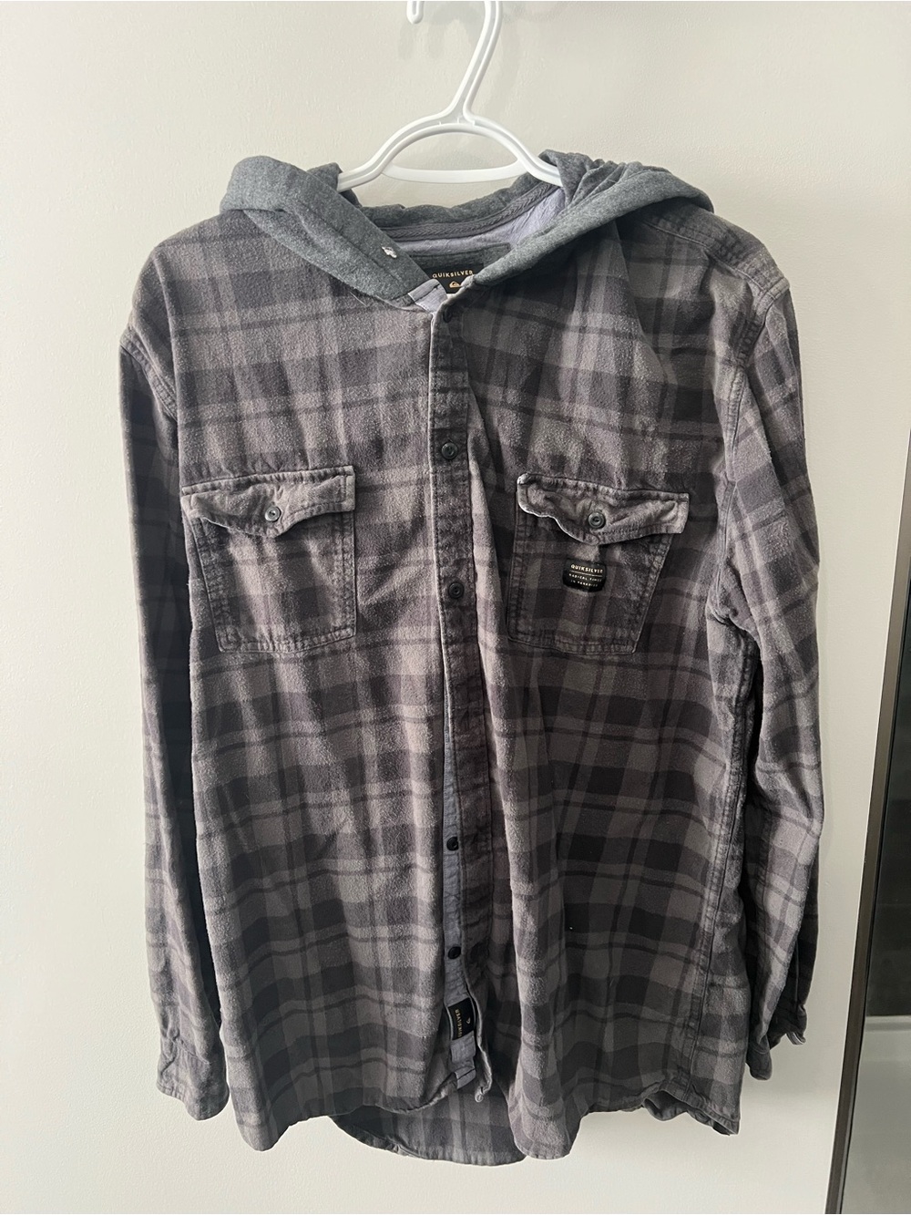 Quiksilver Gray Plaid Hooded Shirt Jacket
